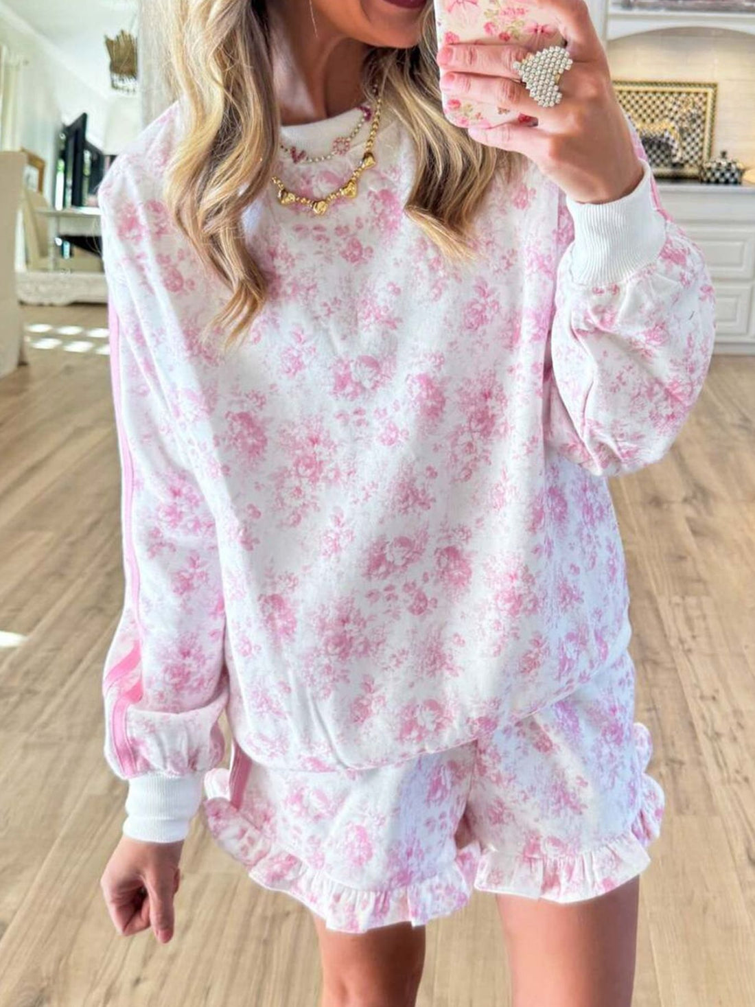 lounge set in light blue with ruffled and hip-length