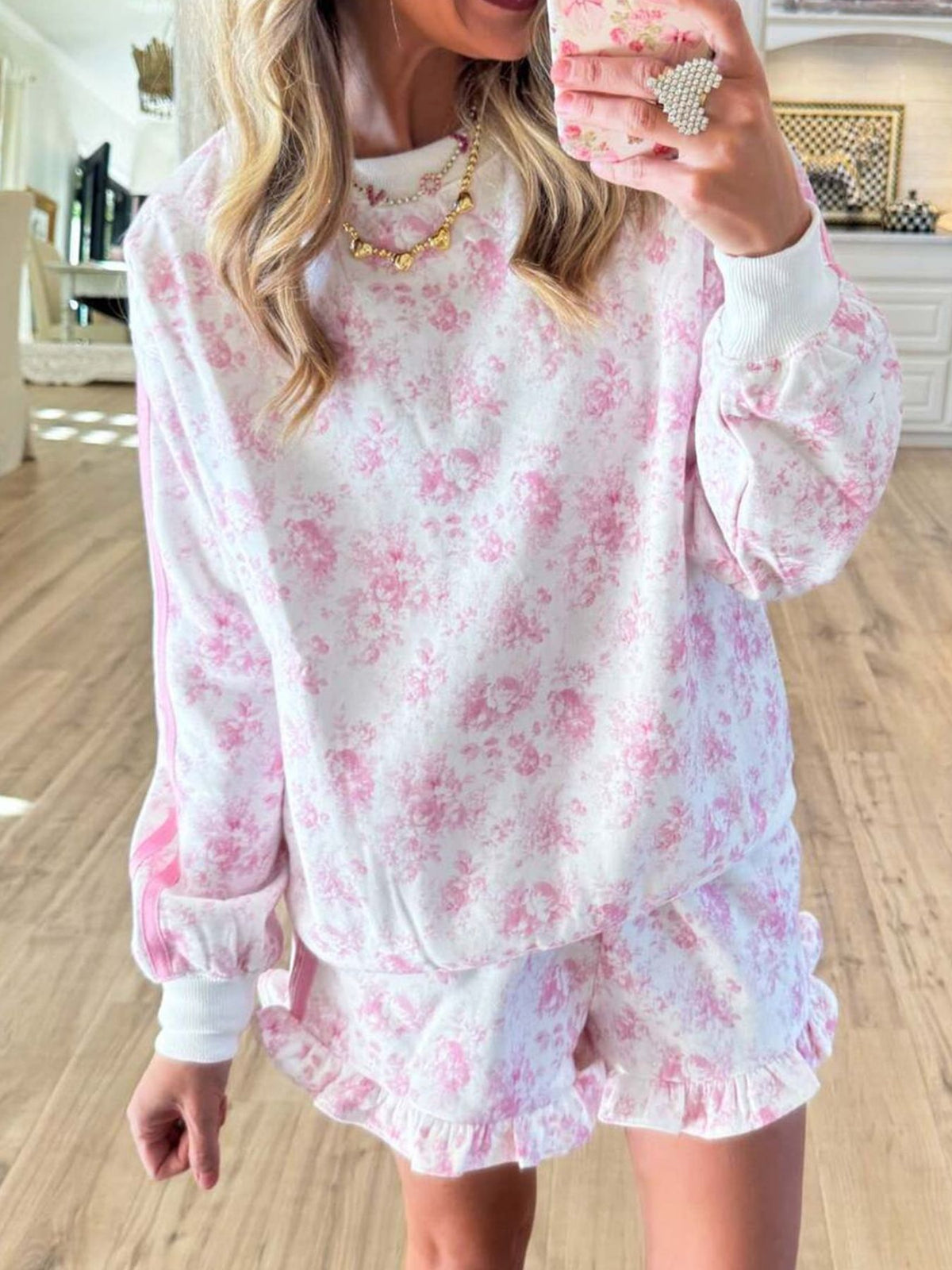 lounge set in light blue with ruffled and hip-length