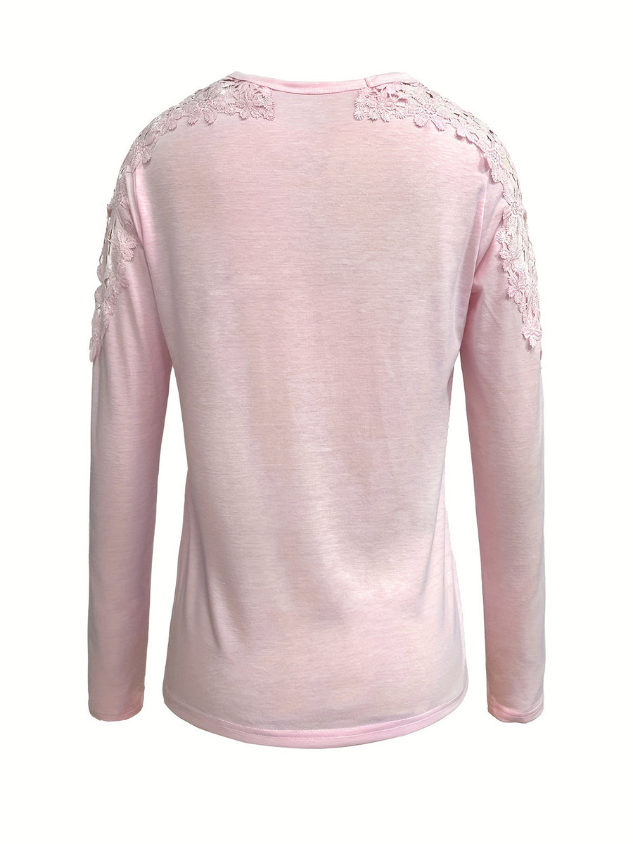 Blush pink long sleeve top with lace yoke and sleeve detail