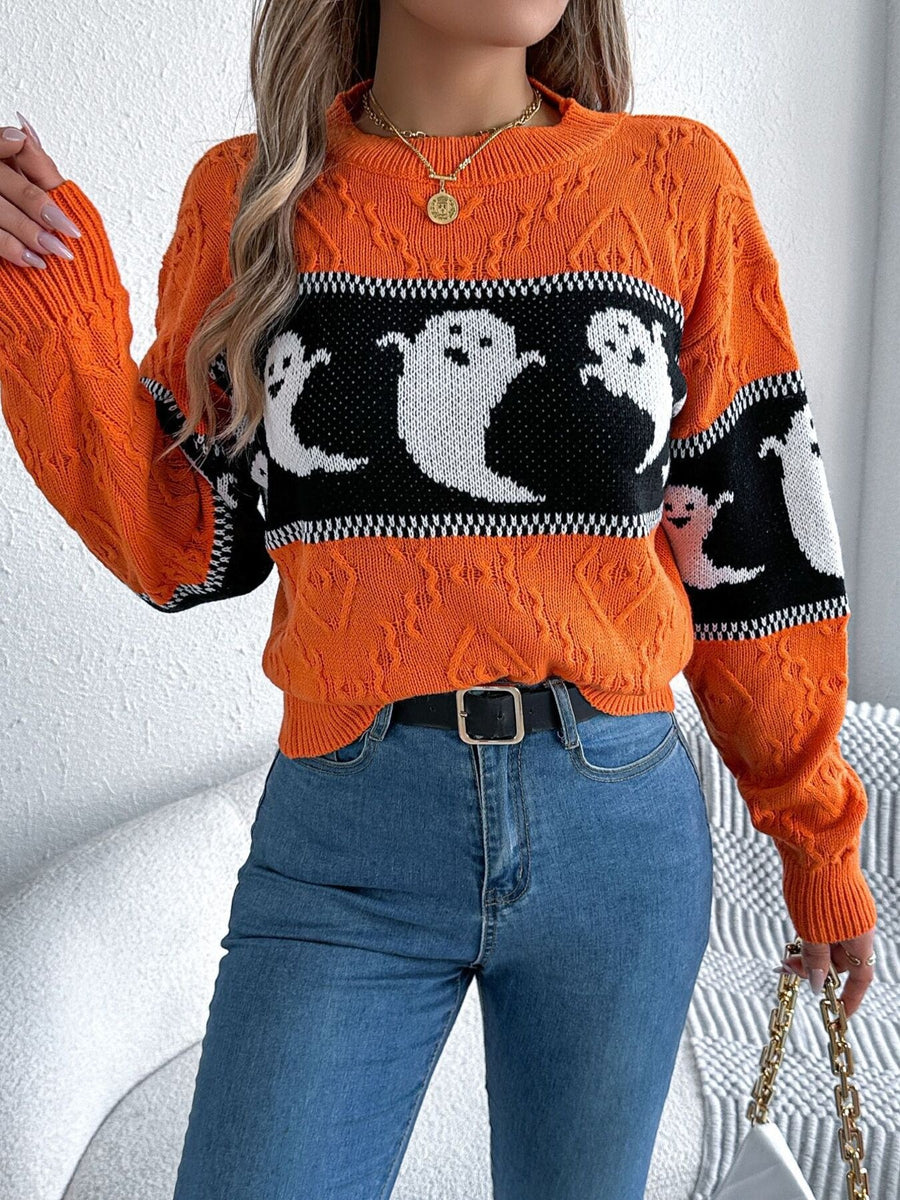 orange pullover sweater with stretchy and long sleeve