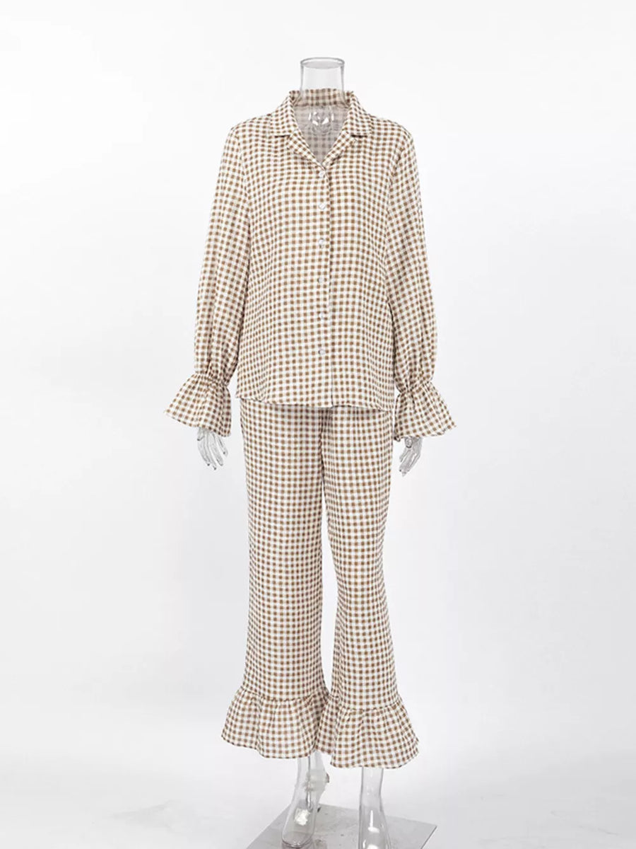 cottagecore pajama set in Khaki with collared