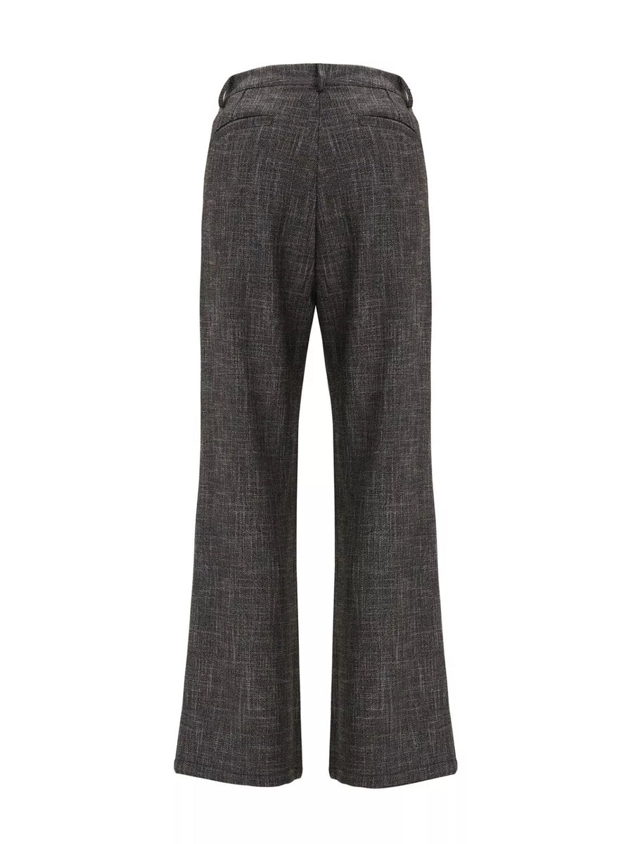 Men's dark gray textured flare sweatpants with button flap pockets.