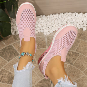 pink slip-on shoes with slip-on and mesh