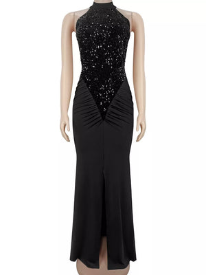 formal gown in Black with sequin and ruched