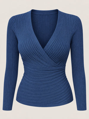 Pink wrap top with ruched and long sleeve
