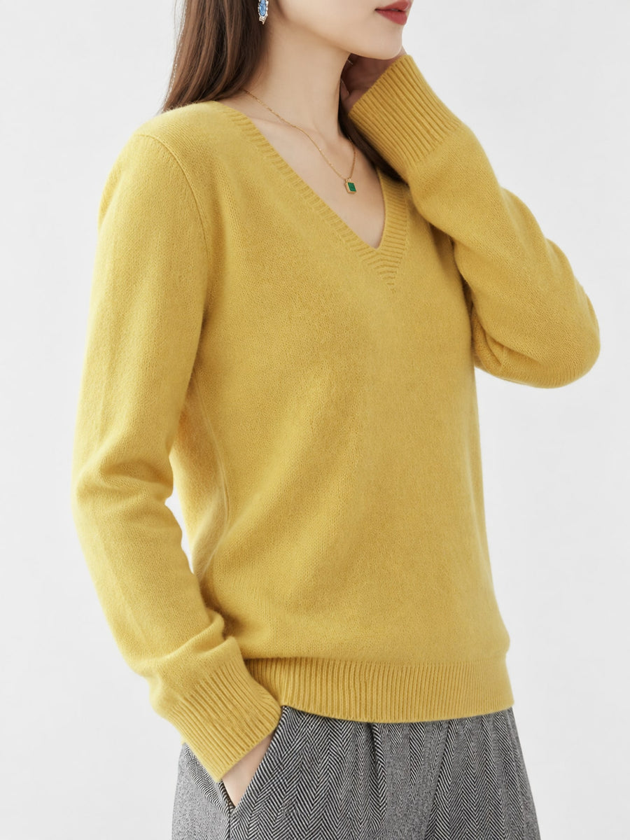 v-neck sweater in Vibrant Orange with lightweight and hip-length