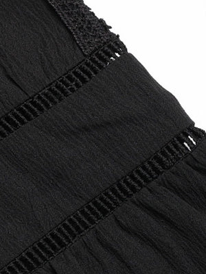 Black Lace Trim Bell Sleeve Blouse