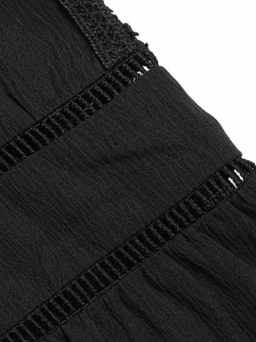 Black Lace Trim Bell Sleeve Blouse