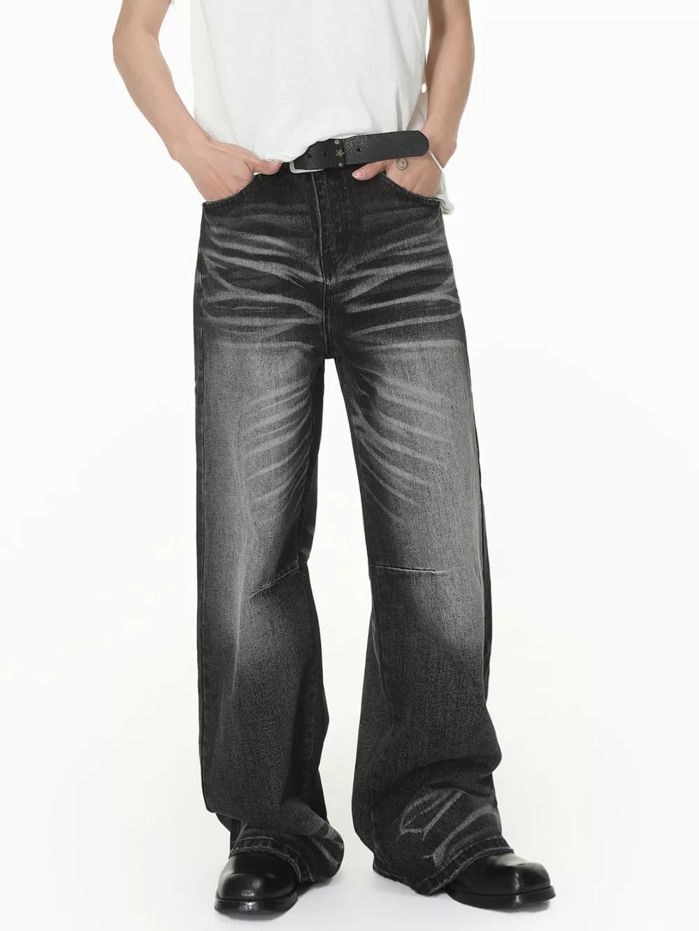 Charcoal Gray Men S Wide Leg Washed Jeans