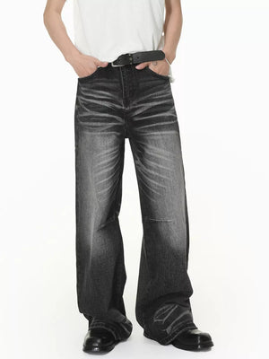 Charcoal Gray Men S Wide Leg Washed Jeans