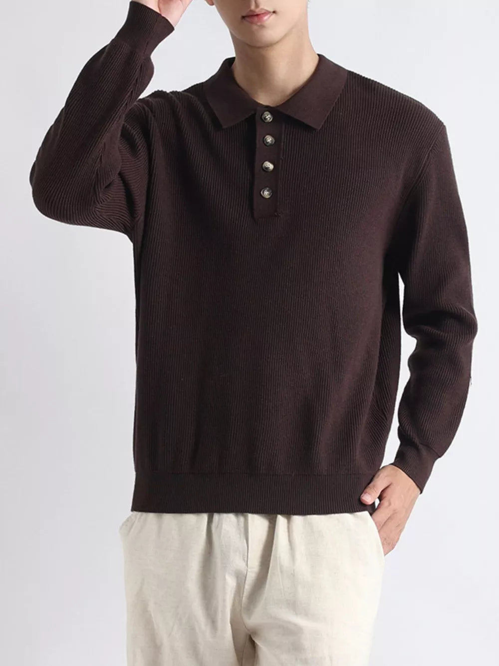 classic pullover sweater in light gray with collared