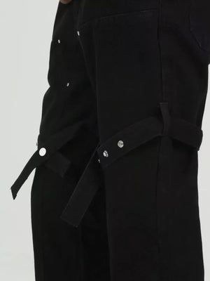 Black with Men's Plus Size Stud Embellished Bootcut Pants