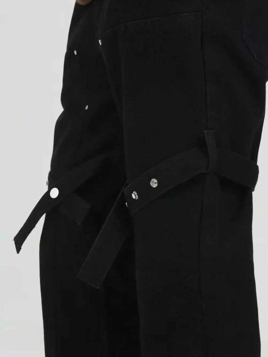 Black with Men's Plus Size Stud Embellished Bootcut Pants