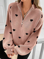 Sky Blue pullover sweater featuring ribbed and heart-print