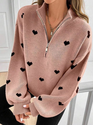 Sky Blue pullover sweater featuring ribbed and heart-print