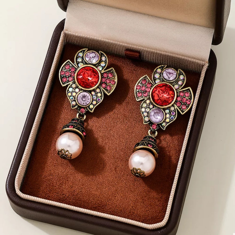 Red earrings with drop and post-back
