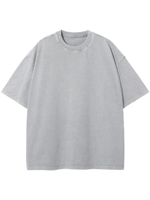 Washed cotton boxy tee in gray with crew neck and short sleeves.