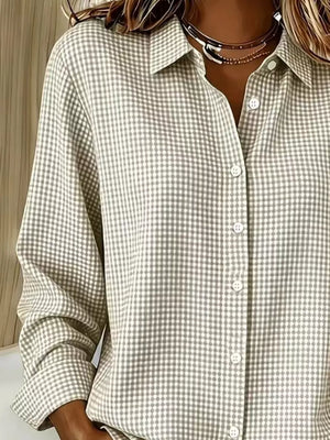 Navy Blue Plus Size Plaid Button Up Long Sleeve Shirt