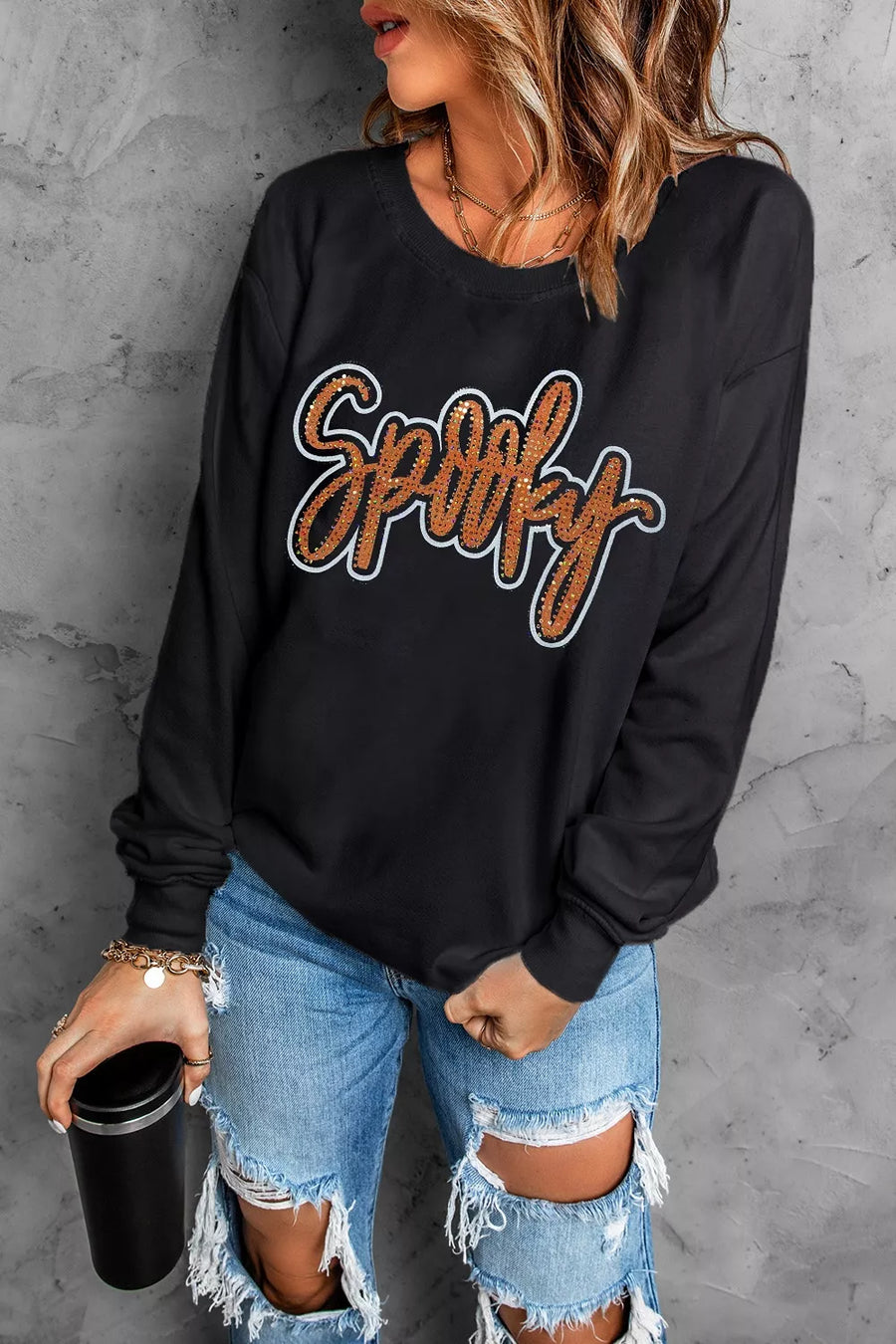 streetwear sweatshirt in Black with crew neck