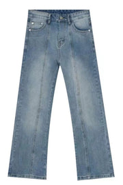 Seam detail flare jeans in medium wash denim with a classic fit.
