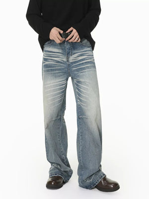 Men S Wide Leg Washed Jeans in Blue