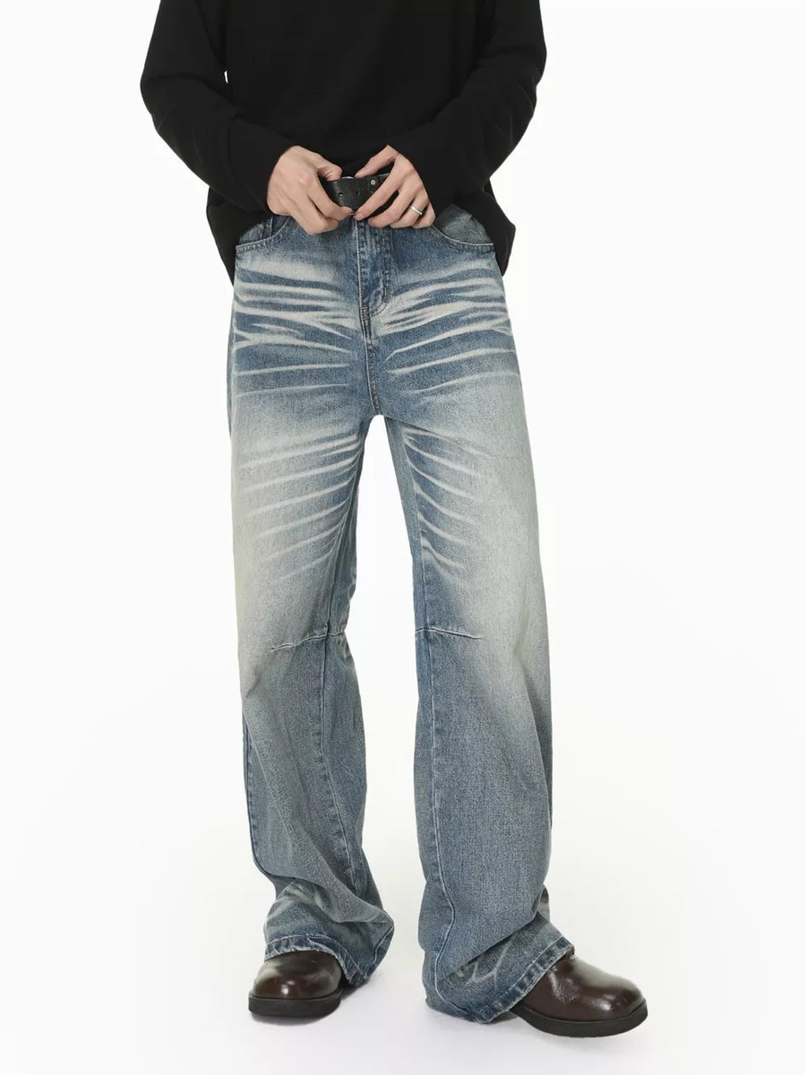 Men S Wide Leg Washed Jeans in Blue