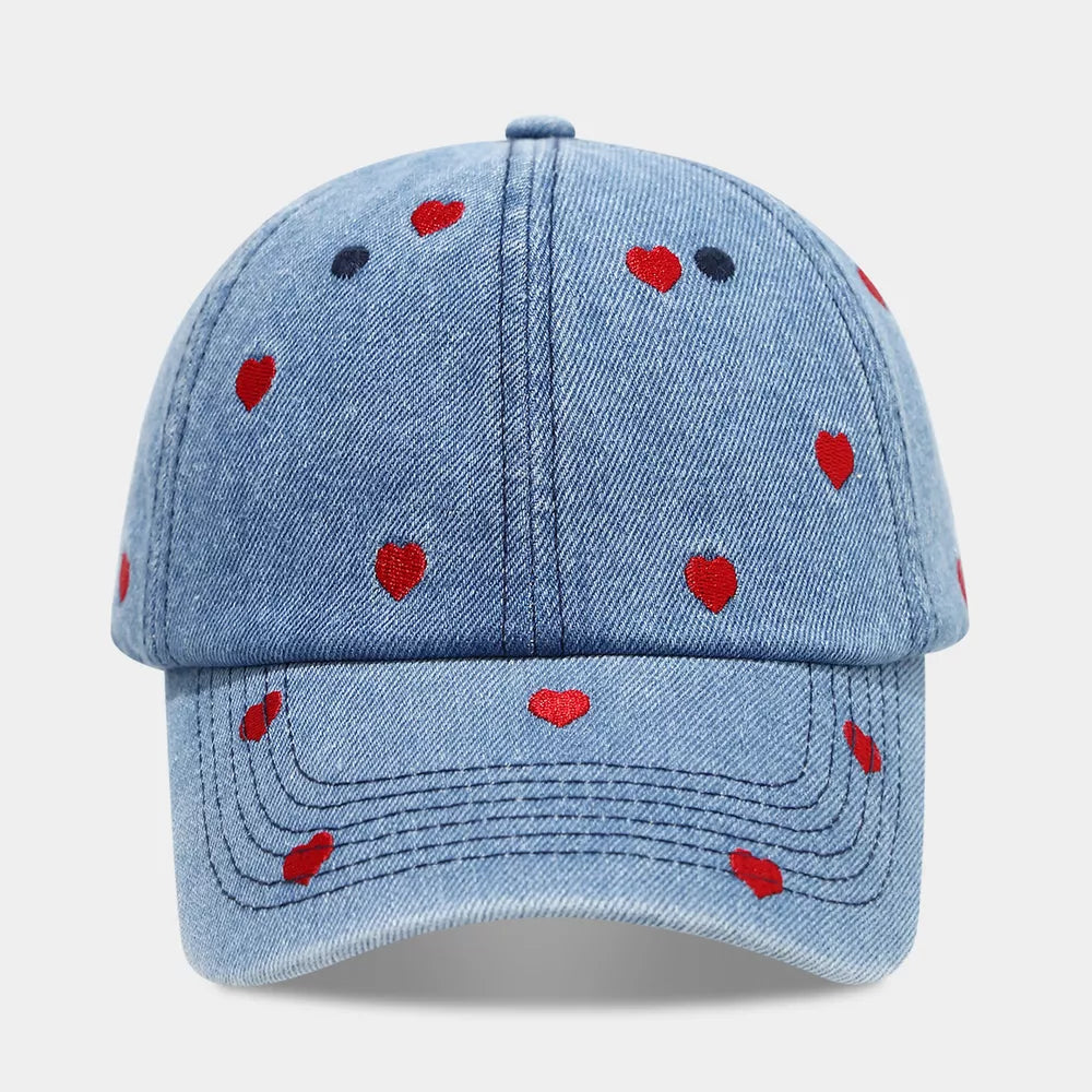 cap featuring heart in light blue with Denim Imported Size &amp texture