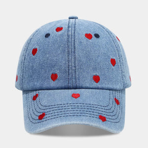 cap featuring heart in light blue with Denim Imported Size &amp texture