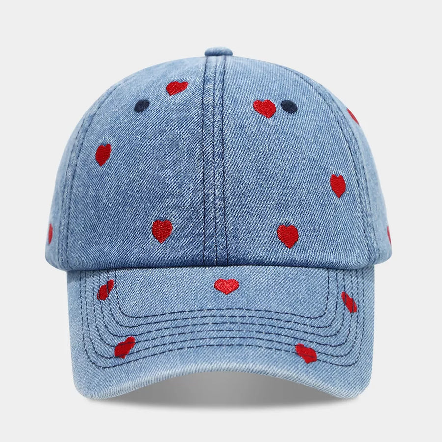 cap featuring heart in light blue with Denim Imported Size &amp texture