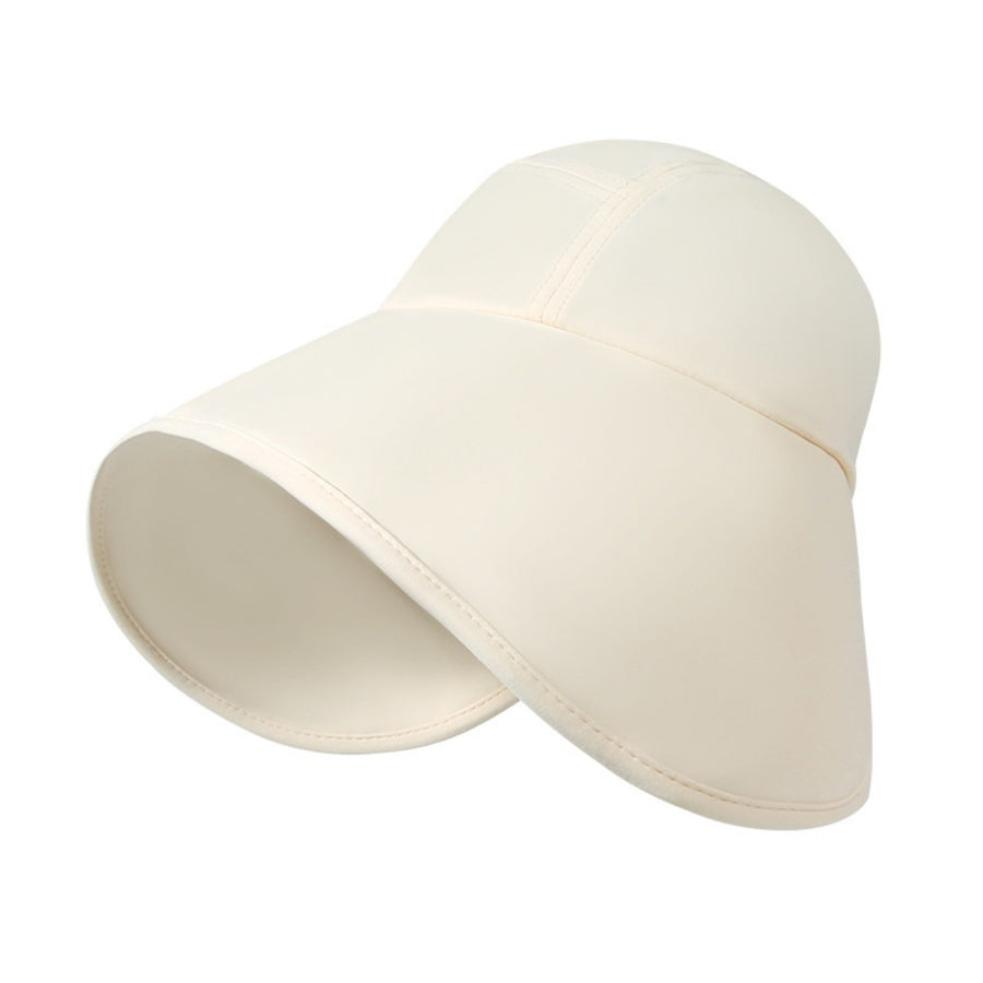 Beige wide brim sun hat with UV protection and a flexible brim.