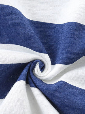 white and blue horizontal stripes Excavator Print Two-piece Toddler Set