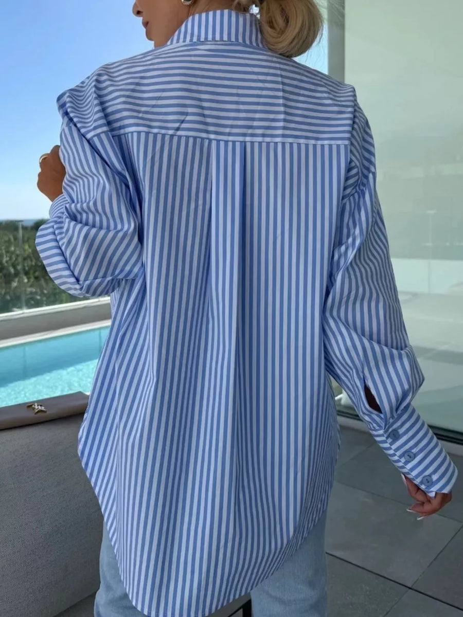 white button-up shirt with pocketed and long sleeve