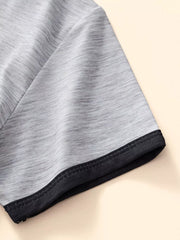 Toddler grey marled t-shirt sleeve with black trim detail.