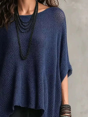 Loose Knit Round Neck Plus Size Top in White