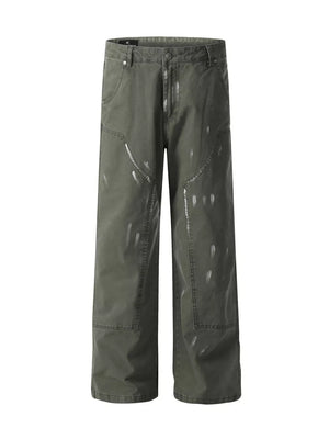 Men's Paint Splatter Wide-leg Pants in Green