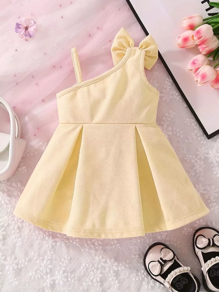 Children's Bow Asymmetrical Shoulder Dress option 4