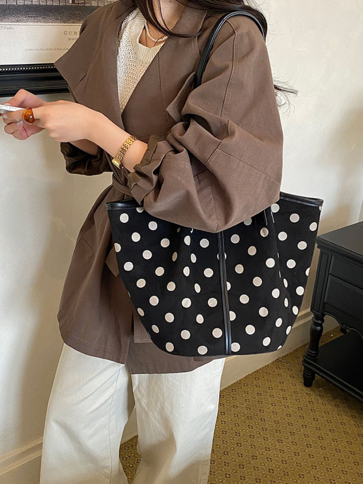 Suede Imported Size &amp tote in Black with boxy silhouette