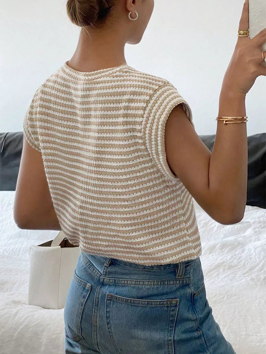 Full Size Striped Round Neck Short Sleeve T-shirt option 6