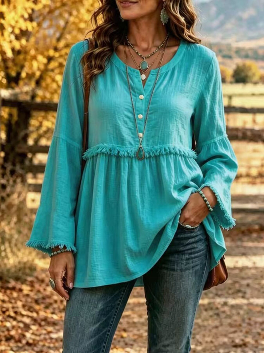 bohemian blouse in Turquoise with round neck