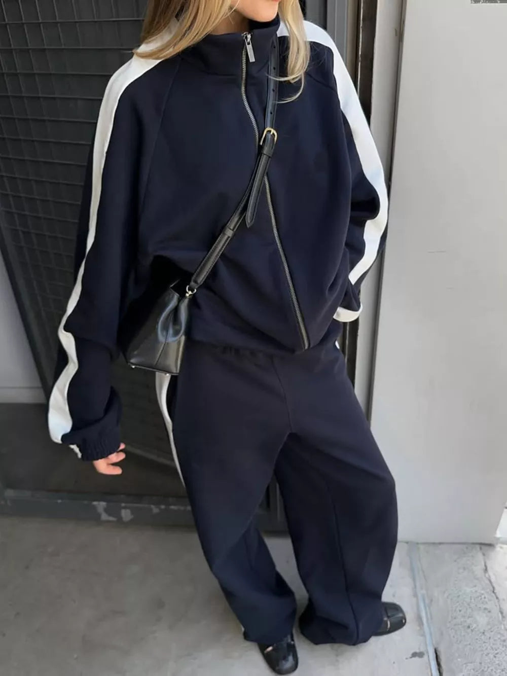 Zip Up Long Sleeve Outerwear And Pants Set option 13