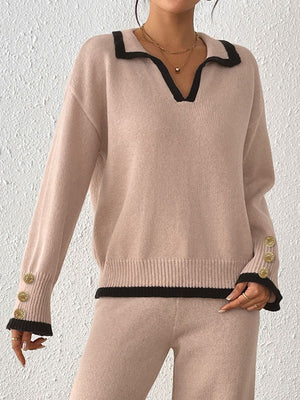 pullover sweater in light beige featuring ribbed hem and regular fit