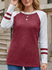 Burgundy with Ribbed Raglan Sleeve T-shirt