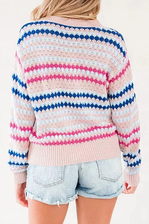 Blush Pink with Striped Geometric Pattern Sweater in Blush Pink