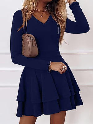 Dark Gray fit-and-flare mini dress with v-neck