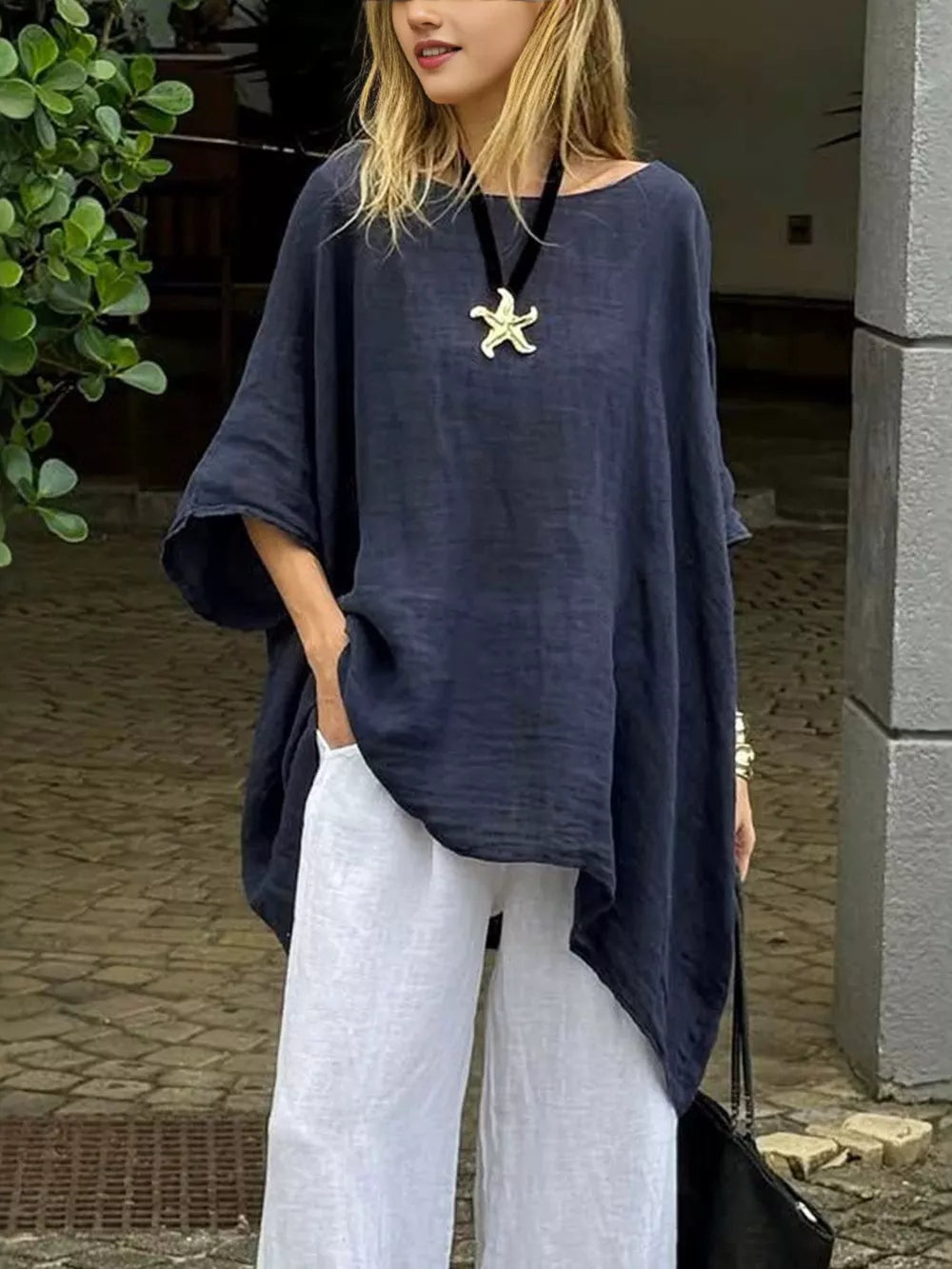Full Size Loose Fit Asymmetrical Hem Top in Green