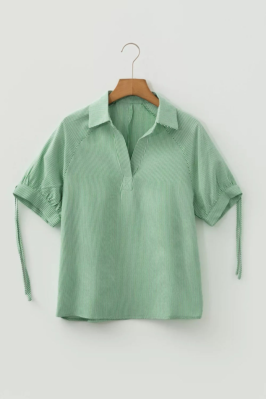 Striped Collared Split Neck Half Sleeve Blouse option 5