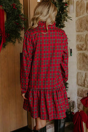 mini dress in Rust with plaid and ruffled