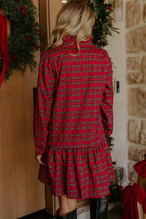 mini dress in Rust with plaid and ruffled