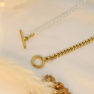 cream necklace with princess-length and toggle