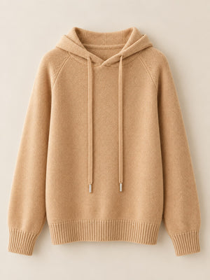 Drawstring Long Sleeve Hooded Knit Sweater in Mustard Yellow with drawstring